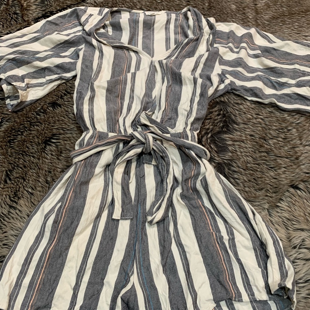 Rebellion Gray & White striped Romper Size L